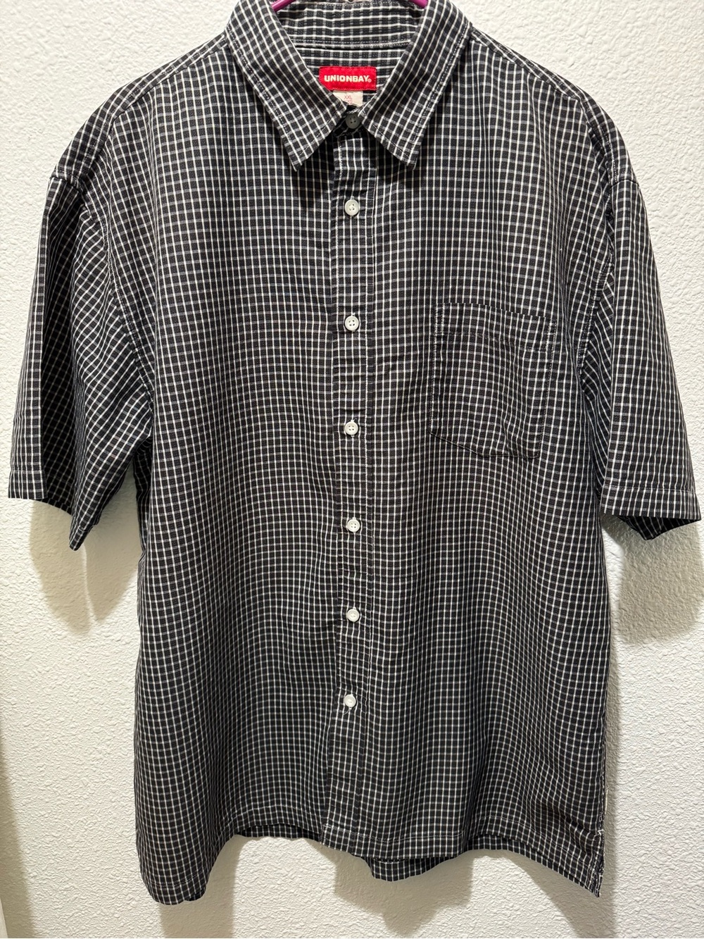 UNIONBAY Y2K Black and White Checked Short-Sleeve Button-Up Shirt